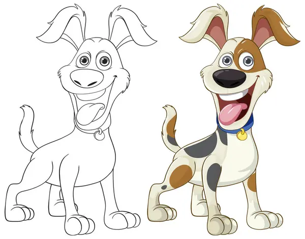 Livlig Tecknad Hund Illustration Med Klotter Kontur Perfekt För Färgläggning — Stock vektor
