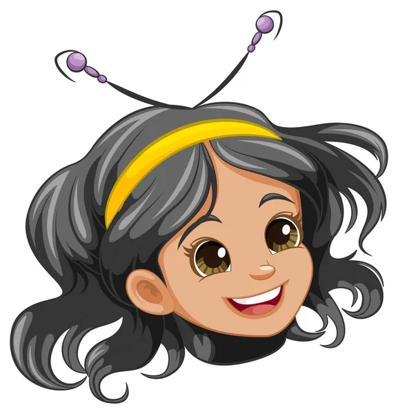 Cute Cartoon Girl Fancy Head Accessory Smiling — Stock Vector