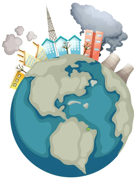 Illustration Som Skildrar Fabriks Miljöpåverkan Jorden Royaltyfria illustrationer