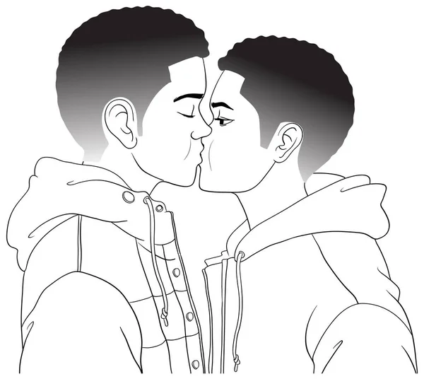 Gay Ζευγάρι Κινούμενα Σχέδια Φιλιά Doodle Εικονογράφηση Διάνυσμα Αρχείου