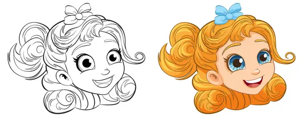 着色のためのアウトラインを持つ陽気な漫画少女の頭 ロイヤリティフリーストックベクター