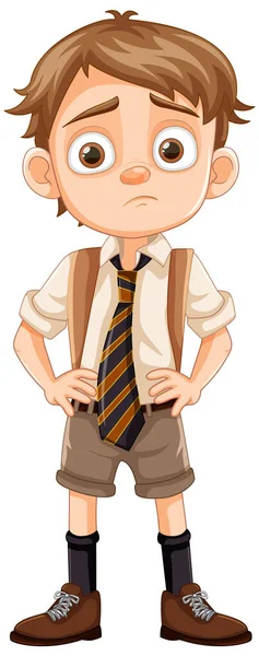 一个穿着校服的无聊男生的矢量漫画插图 矢量图形