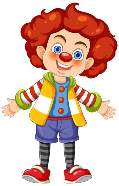 Parti kutlaması için renkli sirk palyaçosu kıyafeti giyen sevimli bir çocuk.