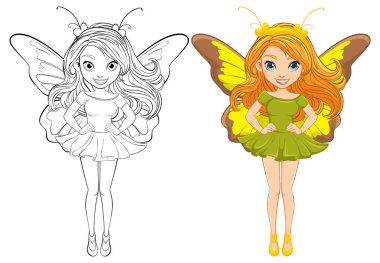 Kelebek kanatları olan bir kadının çarpıcı bir vektör çizimi