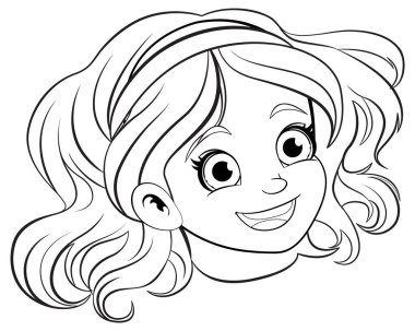 Çekici hatları olan neşeli bir çizgi film kızı ışıl ışıl gülümser.