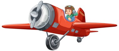 Hafif Uçak Vektörü illüstrasyonunda Maceracı Çocuk