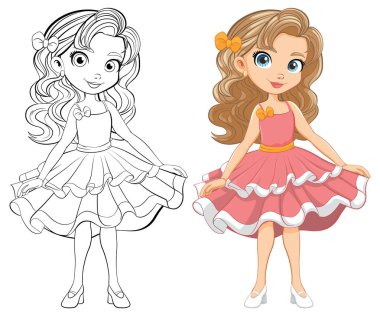 Şık bir çizgi film karakteri süslü bir kokteyl partisine hazır.