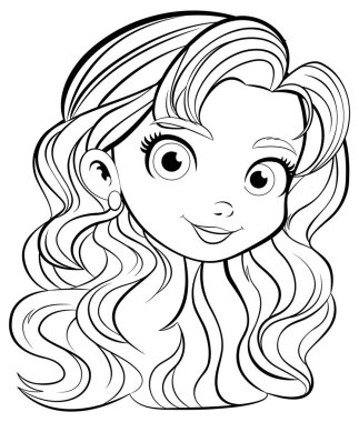 Çizgi roman tarzında, gülümseyen bir yüzü olan tatlı bir kız çizgi film başlığının vektör çizimi.