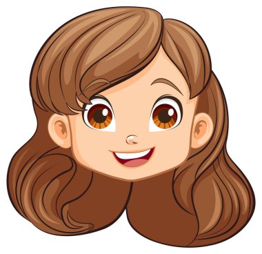 Neşeli bir gülüşü olan sevimli bir kızın vektör çizimi.