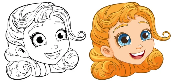 Desenho Animado Vetor Ilustração Cabeça Uma Menina Feliz Com Contorno — Vetor de Stock