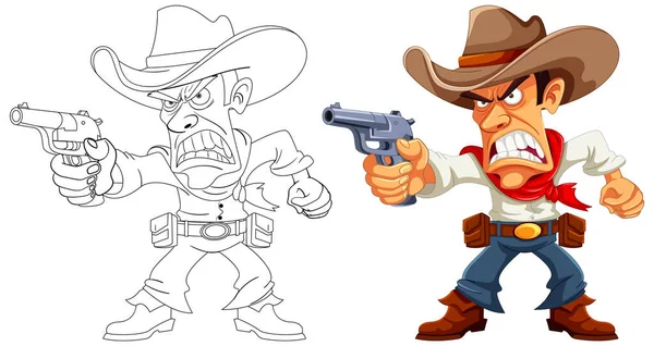Furious Cowboy Gun Wearing Hat Cartoon Illustration — Stock Vector