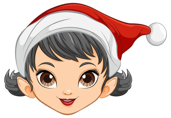 Cute Girl Festive Touch Wearing Christmas Hat — Stock Vector