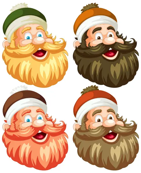 Четыре Мультяшных Человека Красочными Бородами Шляпами — стоковый вектор
