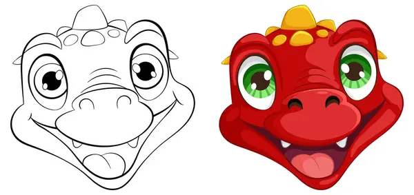 Vector Illustration Two Happy Dragon Faces — Stock Vector