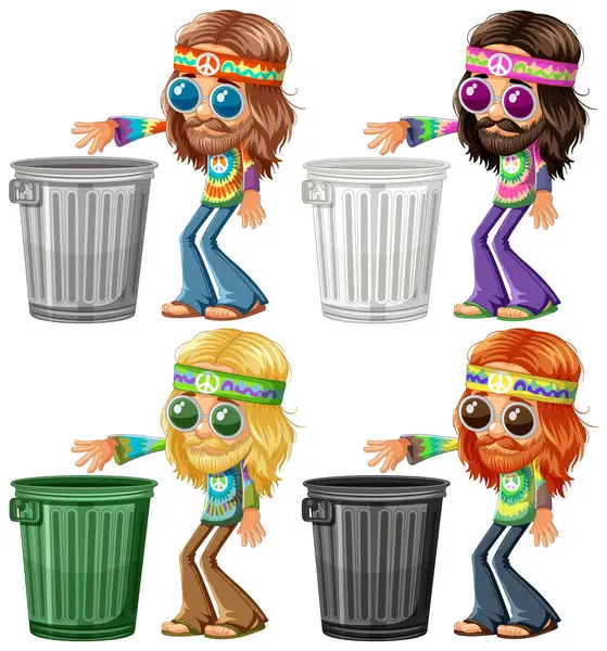 Hippies Desenhos Animados Classificando Lixo Caixas Vetores De Bancos De Imagens