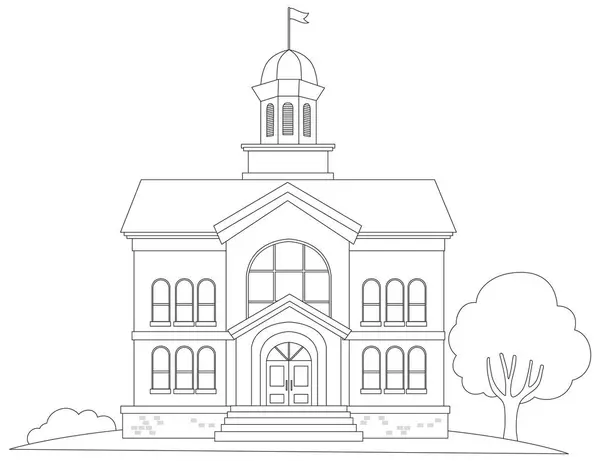 Perinteisen Koulurakennuksen Linjataide Puulla — vektorikuva