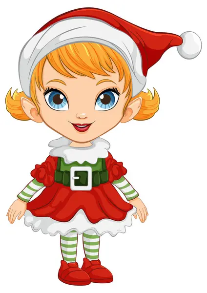 Cartoon Dívka Oblečená Veselém Vánočním Kostýmu Stock Vektory