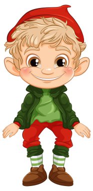 Tatil kıyafetleri içinde gülümseyen elf karakteri..