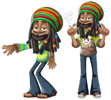 Rastafarian şapkalı ve rastalı bir adamın karikatürü.