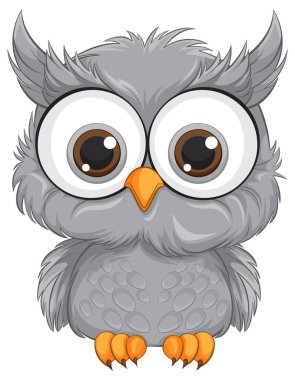Büyük gözlü sevimli gri baykuş vektör grafiği