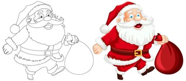 Black White Colored Santa Illustrations — Stock Vector
