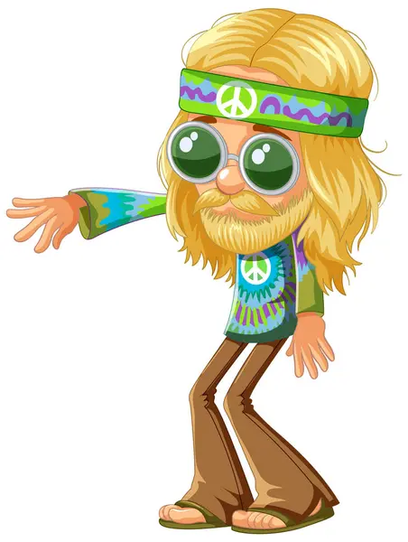 Cartoon Hippie Peace Symbols Sunglasses — Stock Vector