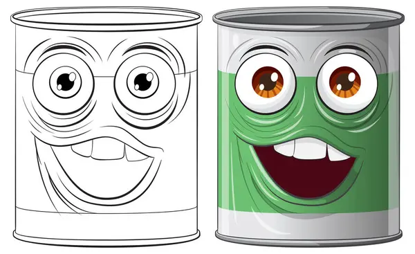 Two Animated Cans Showing Joyful Surprised Expressions — Stock Vector