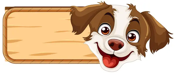 卡通狗在木制标志后面窥视 — 图库矢量图片