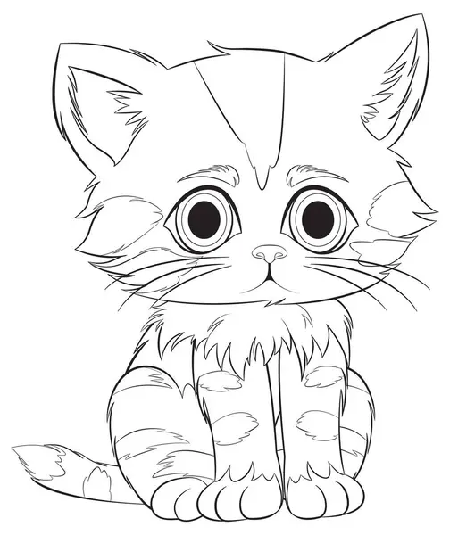 Cute Wide Eyed Kitten Simple Line Drawing Stock Illustration