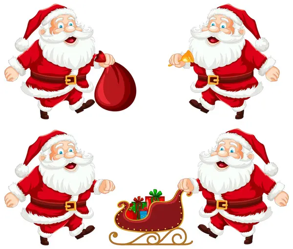 Санта Клаус Различных Веселых Позах Подарками Лицензионные Стоковые Иллюстрации