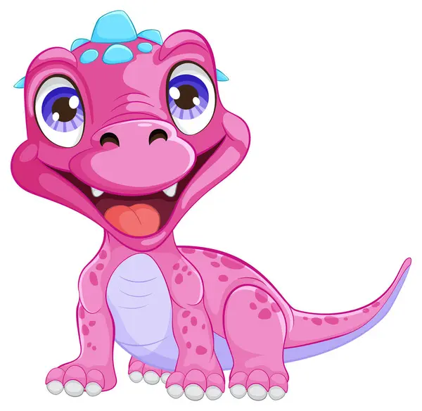 Roztomilý Animovaný Růžový Dinosaurus Přátelským Úsměvem Royalty Free Stock Vektory