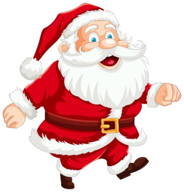 Çizgi Noel Baba mutlu bir gülümsemeyle koşuyor..