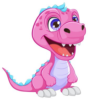 Sevimli pembe dinozor neşeyle gülümsüyor.