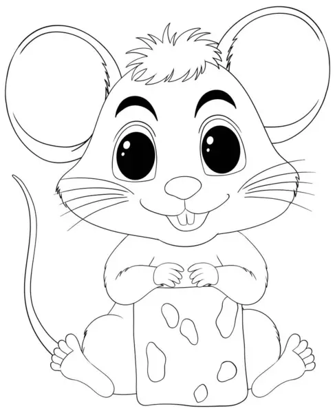 Adorable Mouse Holding Block Cheese Happily — Stock Vector