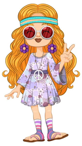 Cartoon Van Een Meisje Gekleed Kleurrijke Hippie Kleding — Stockvector