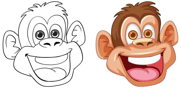 Due Scimmie Dei Cartoni Animati Con Caratteristiche Facciali Espressive Illustrazione Stock