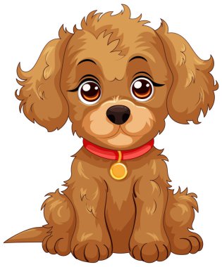 Kırmızı yakalı şirin bir köpek yavrusu oturuyor.