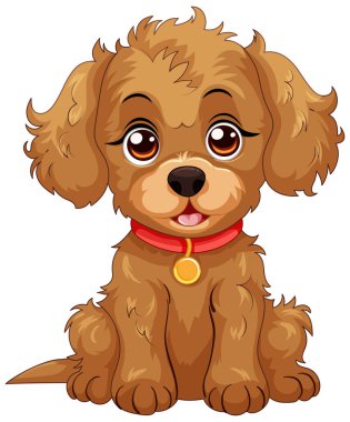 Yakalı şirin kahverengi köpek yavrusu çizimi