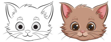 Çizilmiş ve renkli bir kedi yavrusunun vektör çizimi