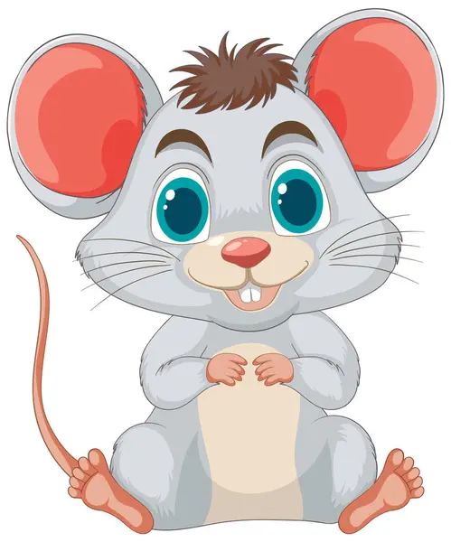Cute Cheerful Cartoon Mouse Big Eyes — Stock Vector