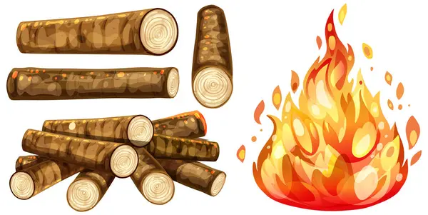 Vektor Illustration Von Feuer Und Isolierten Baumstämmen lizenzfreie Stockillustrationen