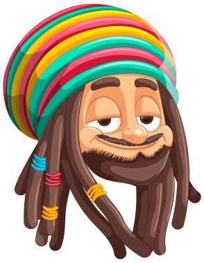 Canlı Rastafarian şapkalı, gülen bir karakter..