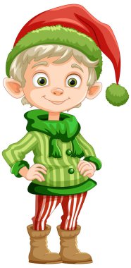 Tatil kıyafetleri içinde gülen elf karakteri..
