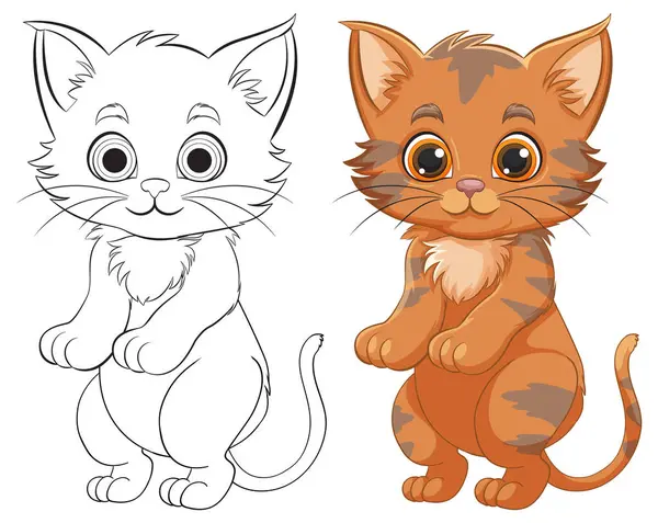 Vector Illustratie Van Een Gekleurde Geschetste Kitten — Stockvector