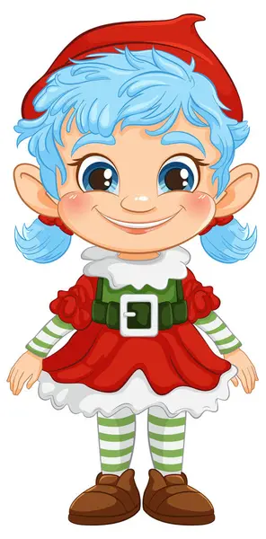 Smiling Elf Character Colorful Christmas Costume — Stock Vector
