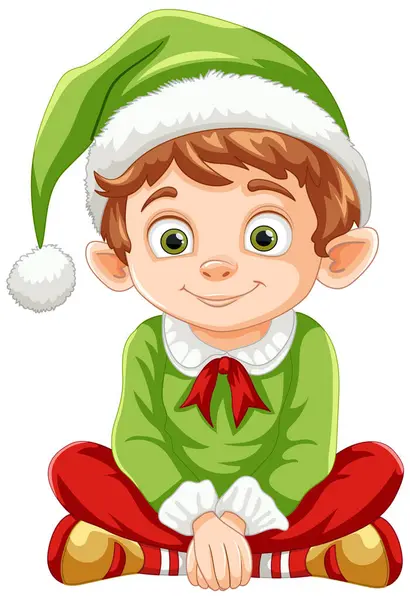 Karakter Elf Tersenyum Dalam Pakaian Bertema Natal - Stok Vektor