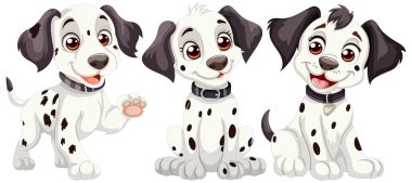 Three cute Dalmatian puppies in different poses. clipart