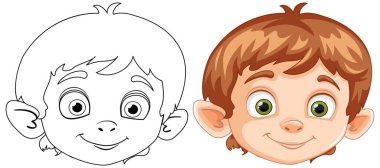 Boyamadan önce ve sonra bir çocuğun yüzünün vektör çizimi.