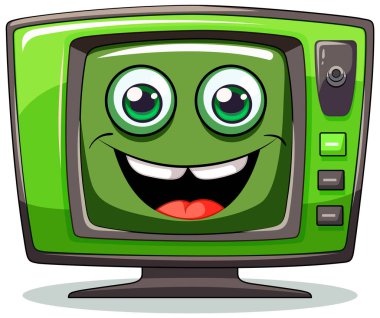 Neşeli animasyon televizyon ve dostane bir gülümseme.