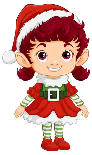 Cheerful Cartoon Elf Traditional Christmas Costume — Stock Vector